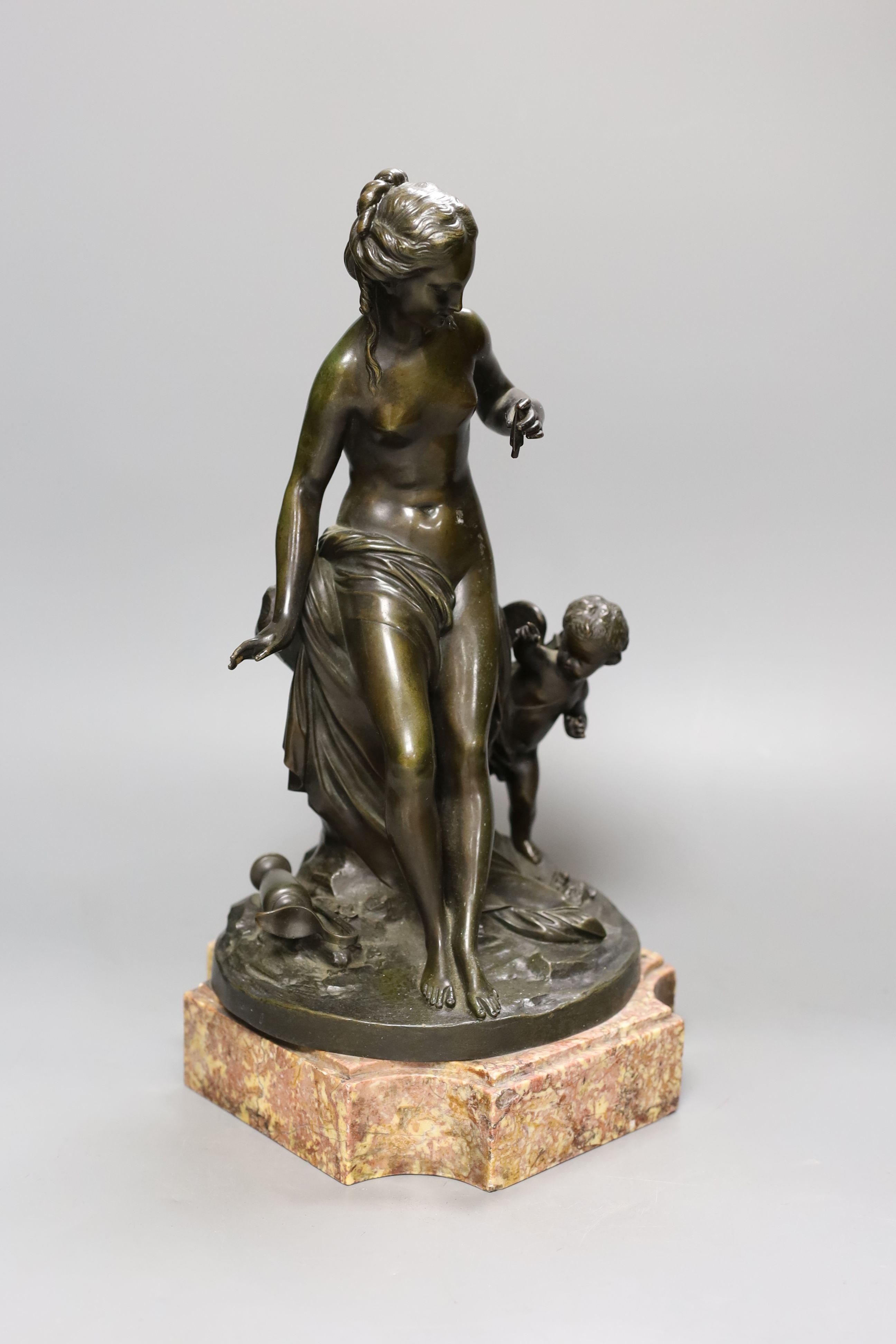 A Late 19th century French bronze of Psyche and Cupid, 38cm